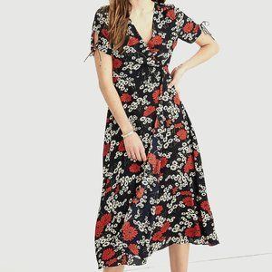 Madewell midi dress,  navy with red and white daisies